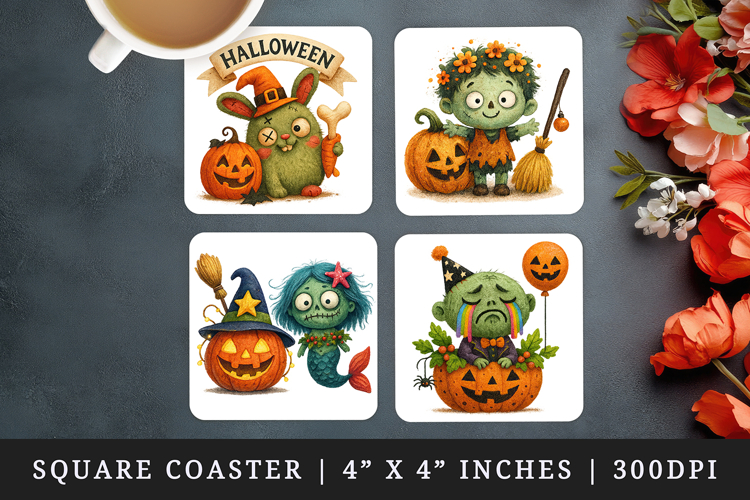 Cute Halloween square coaster sublimation, coasters design
