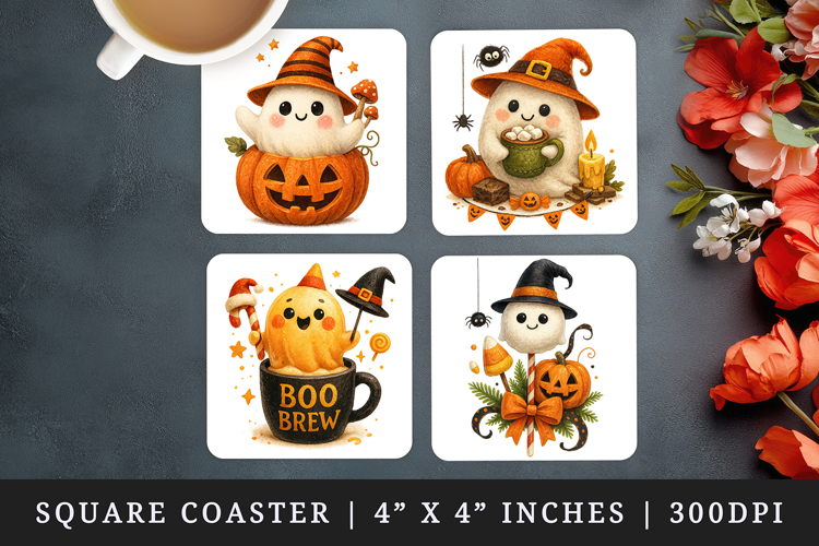 Cute Halloween square coaster sublimation, coasters design