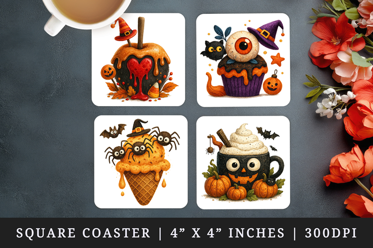 Cute Halloween square coaster sublimation, coasters design