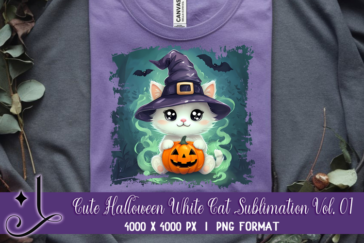 Cute Halloween White Cat Sublimation Vol. 01