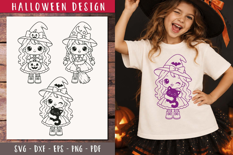 Cute Halloween Witch Girl SVG clipart