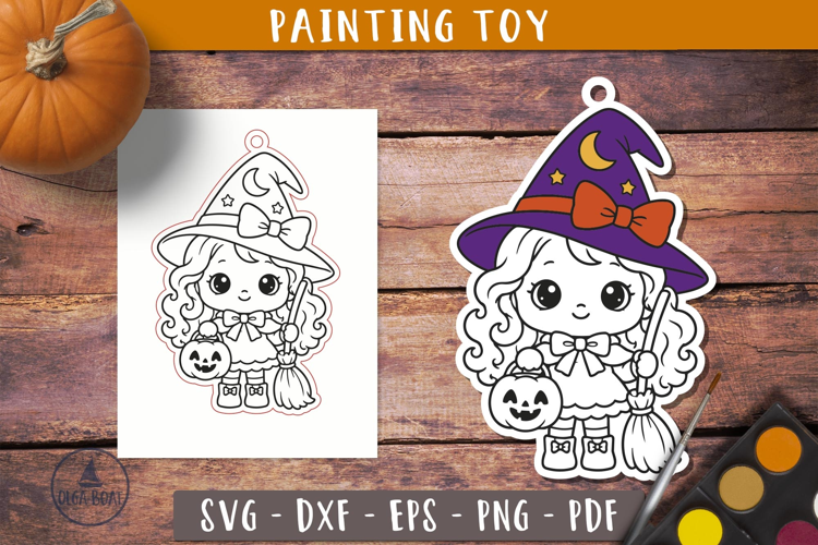 Cute Halloween Witch Girl SVG Coloring Painting Toy