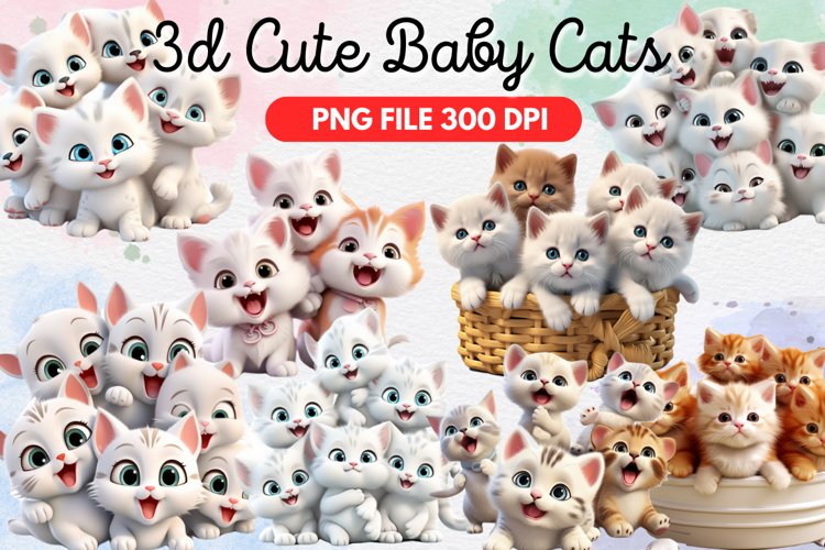 Cute Happy Baby 3d Cats Bundle - 13 designs