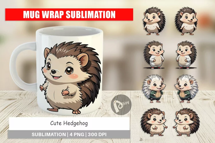 Mug Wrap Design Cute Hedgehog