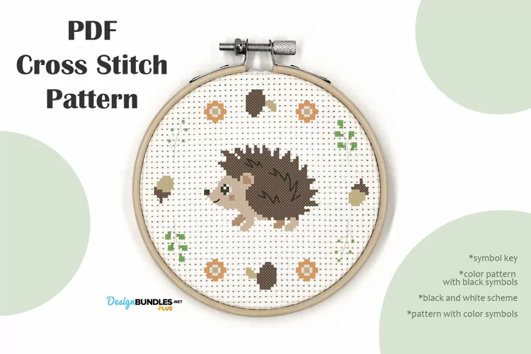 Cute Hedgehog among the Flora Cross Stitch Pattern PDF File