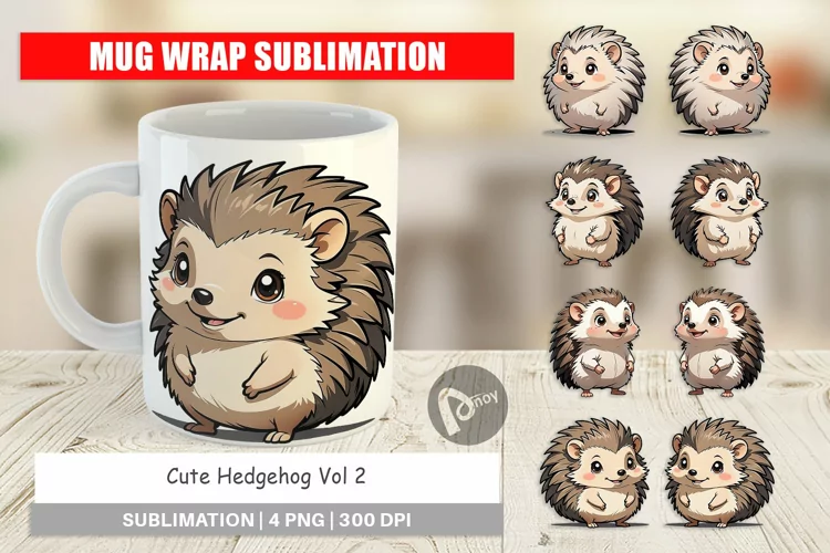 Mug Wrap Design Cute Hedgehog