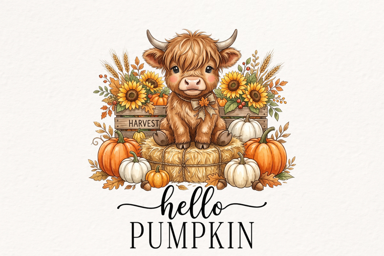 Cute Highland Cow Autumn Sublimation Design