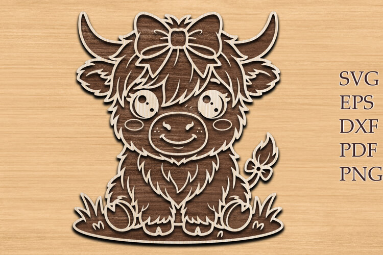 Cute Highland Cow Laser Cut SVG example image 1