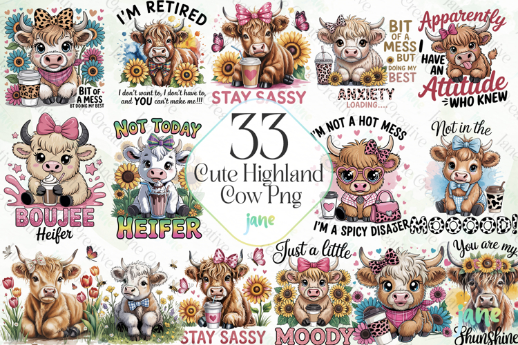 Cute Highland Cow Png Sublimation