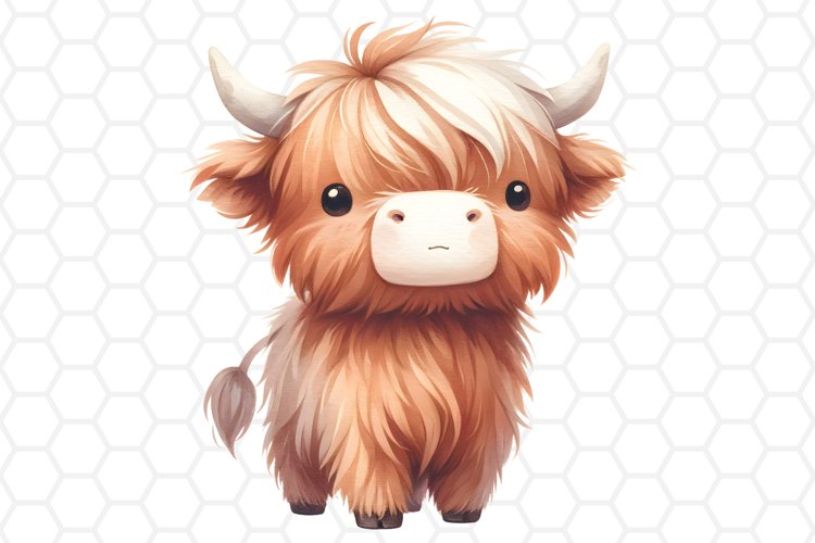 Cute Highland Cow Watercolor Clipart, Sublimation PNG