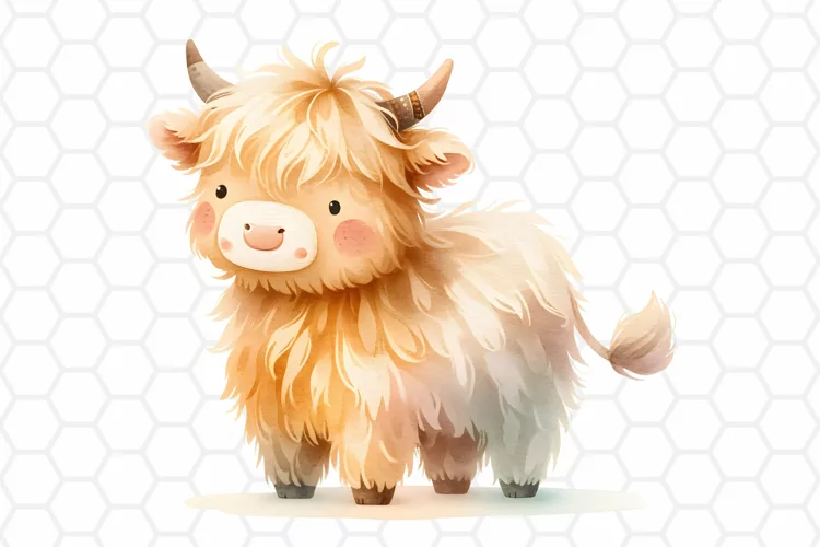 Cute Highland Cow Watercolor Clipart, Sublimation PNG