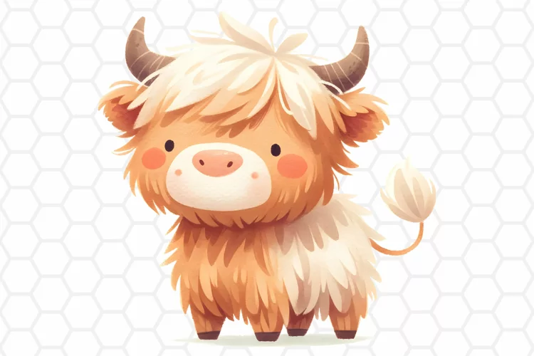 Cute Highland Cow Watercolor Clipart, Sublimation PNG