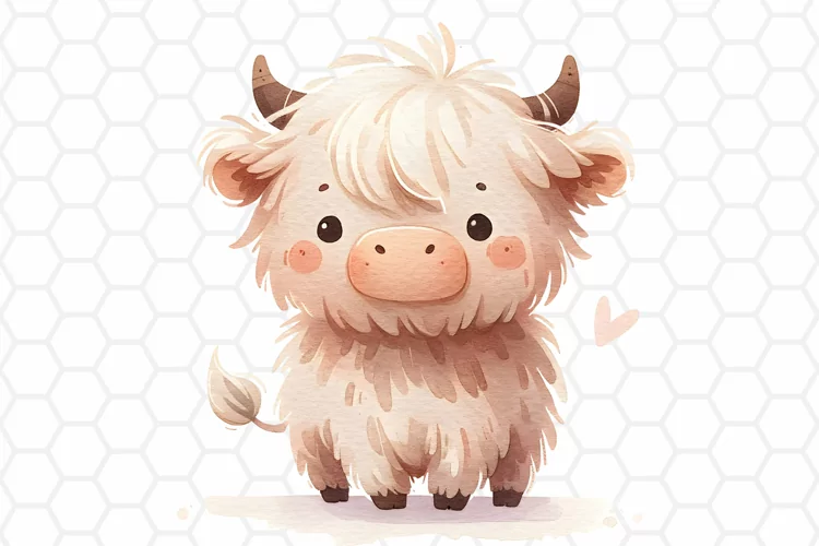 Cute Highland Cow Watercolor Clipart, Sublimation PNG