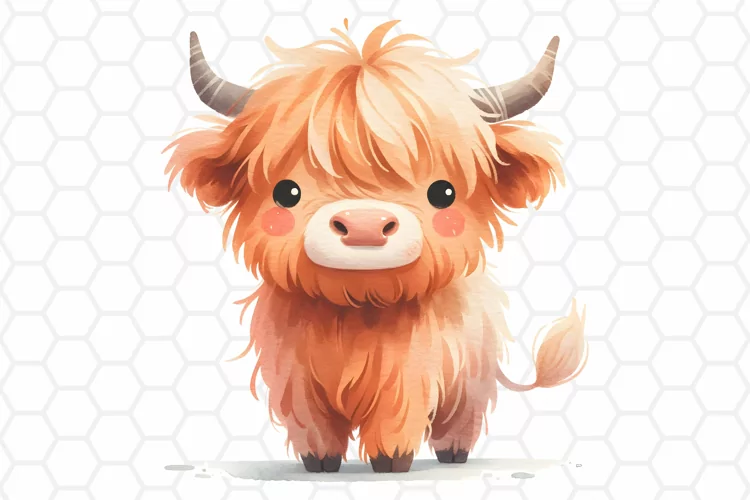 Cute Highland Cow Watercolor Clipart, Sublimation PNG