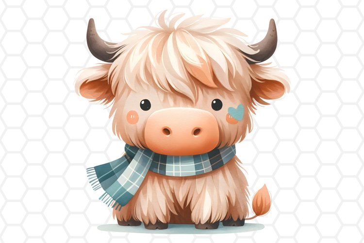 Cute Highland Cow Watercolor Clipart, Sublimation PNG