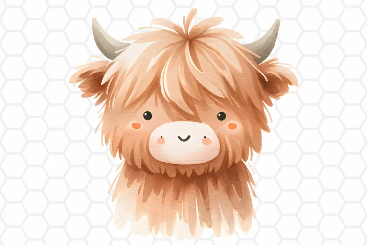 Cute Highland Cow Watercolor Clipart, Sublimation PNG