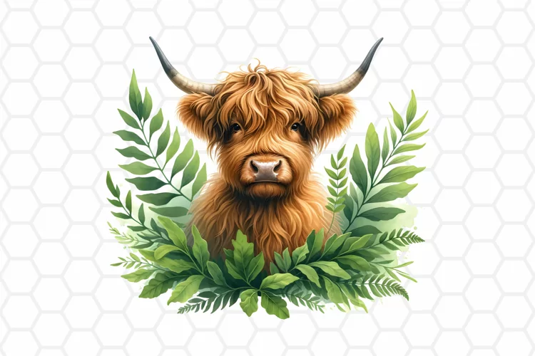 Cute Highland Cow Watercolor Clipart, Sublimation PNG