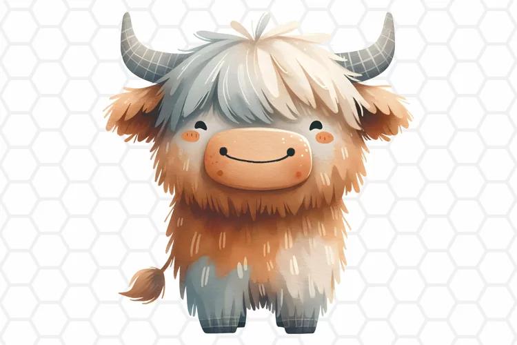 Cute Highland Cow Watercolor Clipart, Sublimation PNG