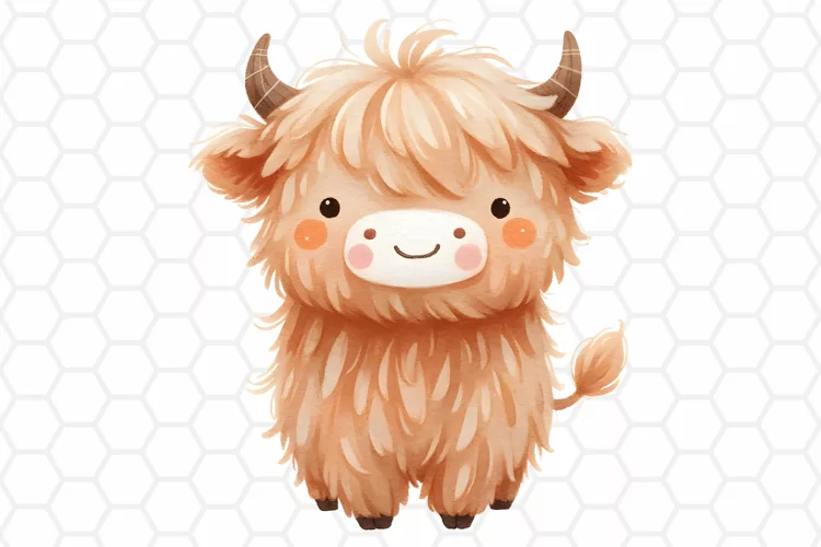 Cute Highland Cow Watercolor Clipart, Sublimation PNG
