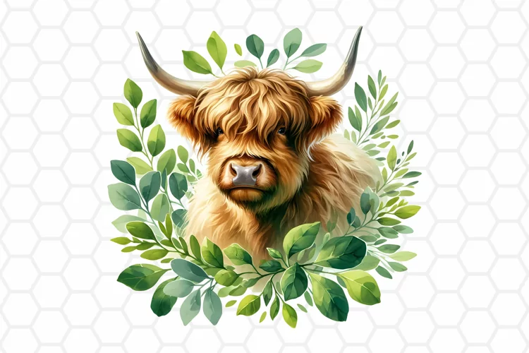 Cute Highland Cow Watercolor Clipart, Sublimation PNG