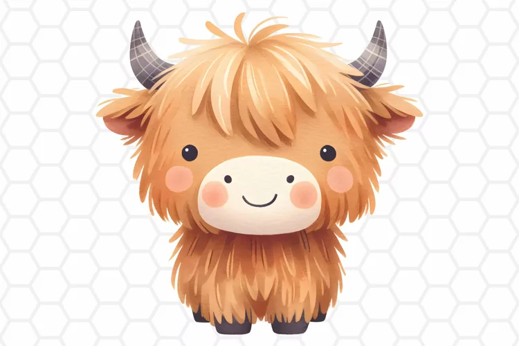 Cute Highland Cow Watercolor Clipart, Sublimation PNG