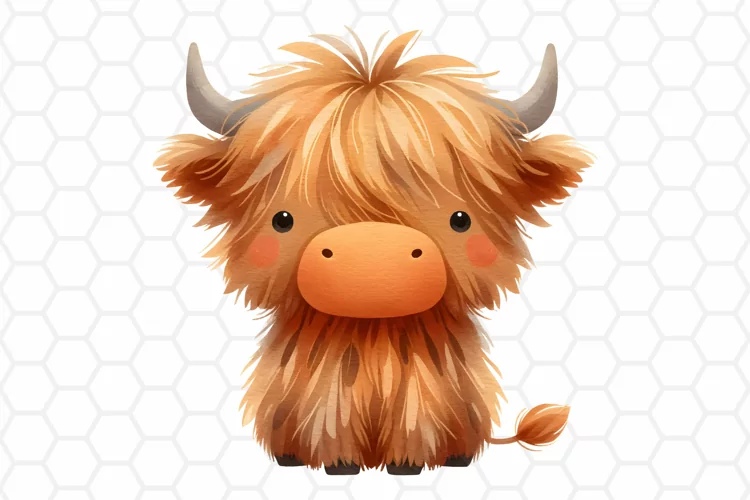 Cute Highland Cow Watercolor Clipart, Sublimation PNG