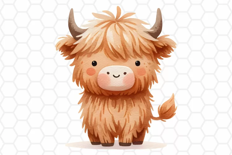 Cute Highland Cow Watercolor Clipart, Sublimation PNG