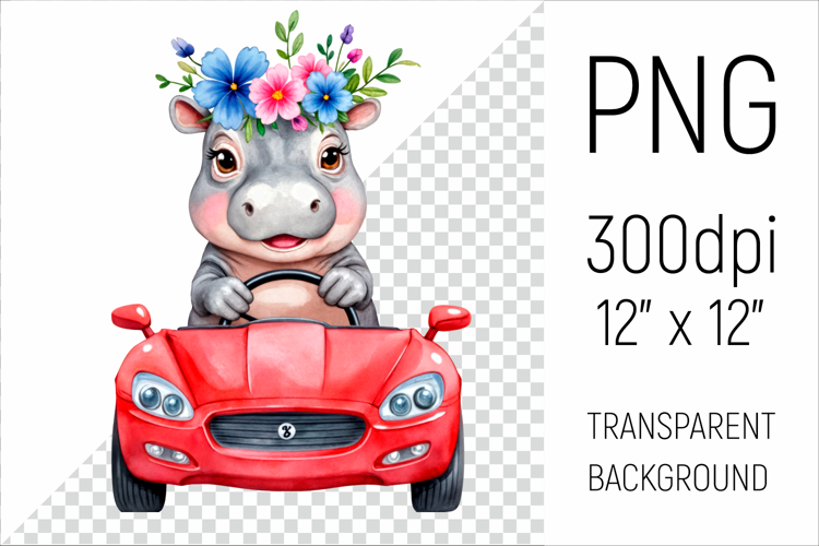 Cute Hippo Driving Car | Sublimation Design