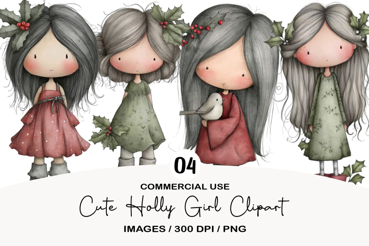 Cute Holly Girl Clipart Sublimation