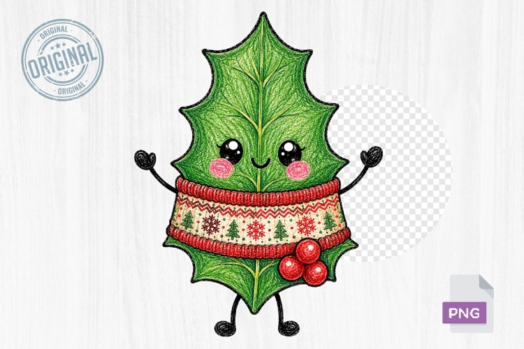 Cute Holly Leaf Christmas Doodle PNG Clipart Printable Art