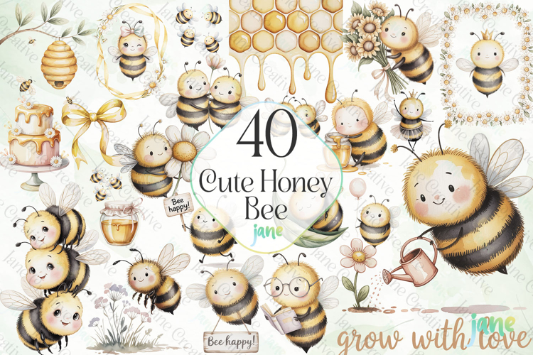 Cute Honey Bee Clipart Bundle