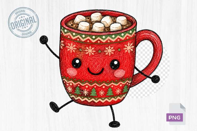 Cute Hot Cocoa Mug Christmas Doodle PNG Clipart Printable