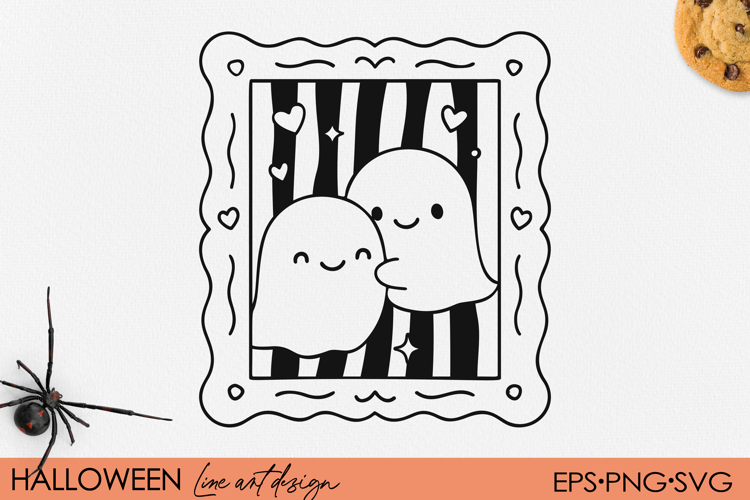 Cute Kawaii hugging ghosts, Halloween Frame SVG PNG