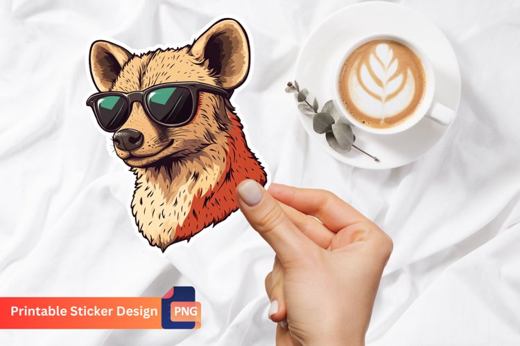 Cute Hyena with Sunglasses Sticker, Funny animal sticker
