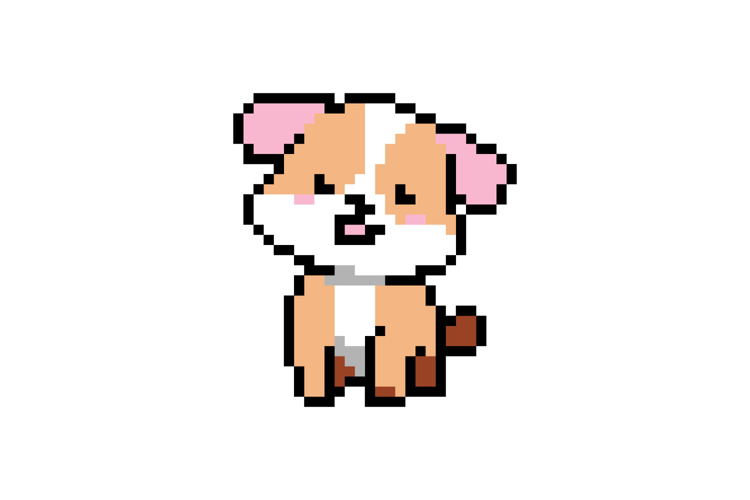 Cute illustration 8 bit pixel art character dog design