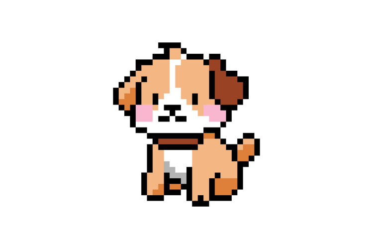 Cute illustration pixel art character dog design