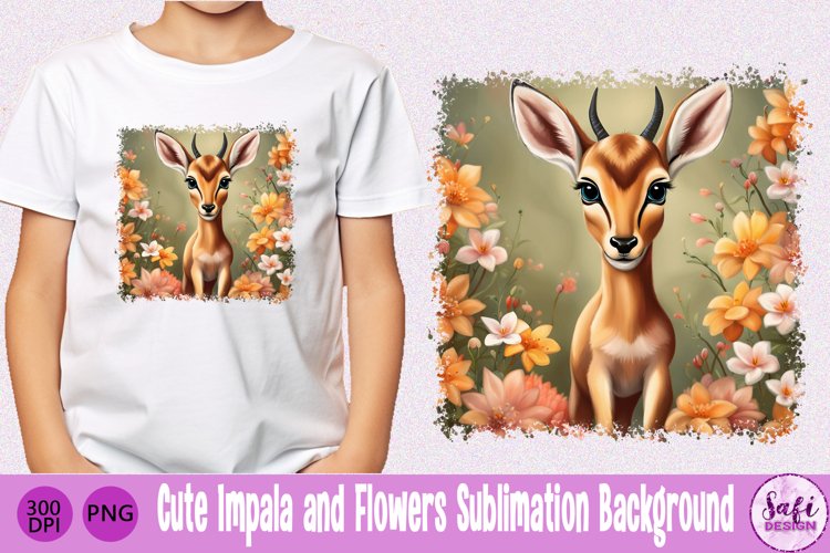 Cute Impala and Flowers Sublimation Background