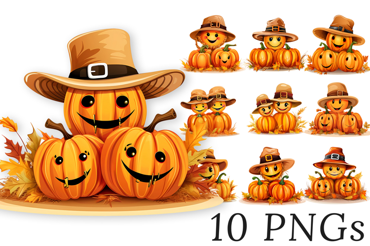 Cute Farmhouse Jack O’Lantern PNG Bundle 10 Designs