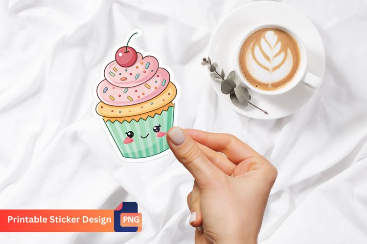 Cute Kawaii Cupcake Sticker, Kawaii Dessert Sticker