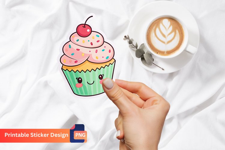 Cute Kawaii Cupcake Sticker, Kawaii Dessert Sticker