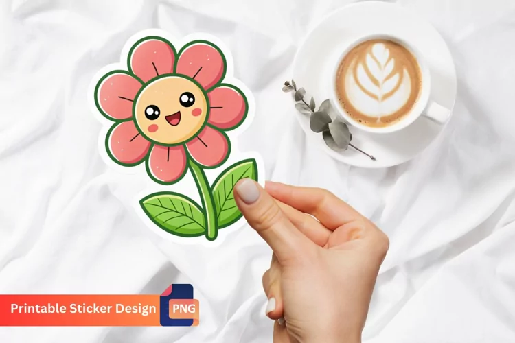 Cute Kawaii Flower Sticker, Colorful Kawaii Sticker