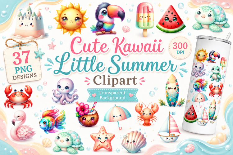 Cute Kawaii Little Summer Clipart PNG