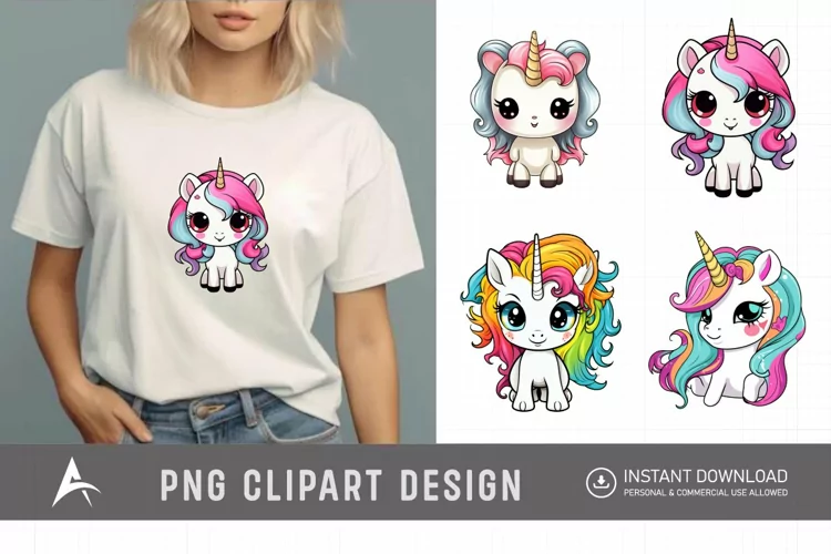 Watercolor Cute Kawaii Unicorn Clipart