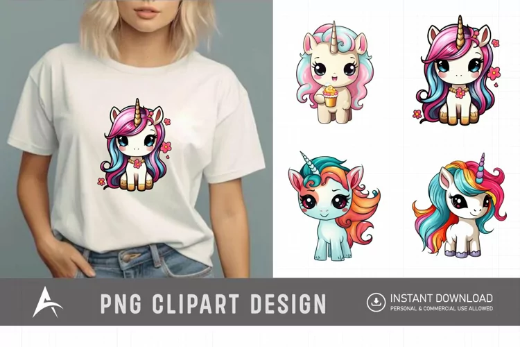 Watercolor Cute Kawaii Unicorn Clipart