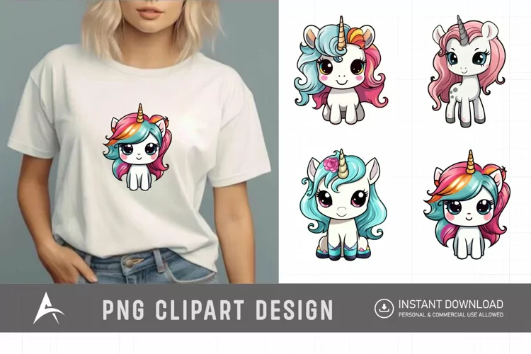 Watercolor Cute Kawaii Unicorn Clipart