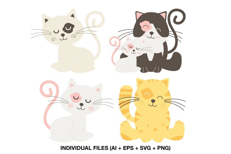 Cute kitten clipart collection with four coordinated cat illustrations