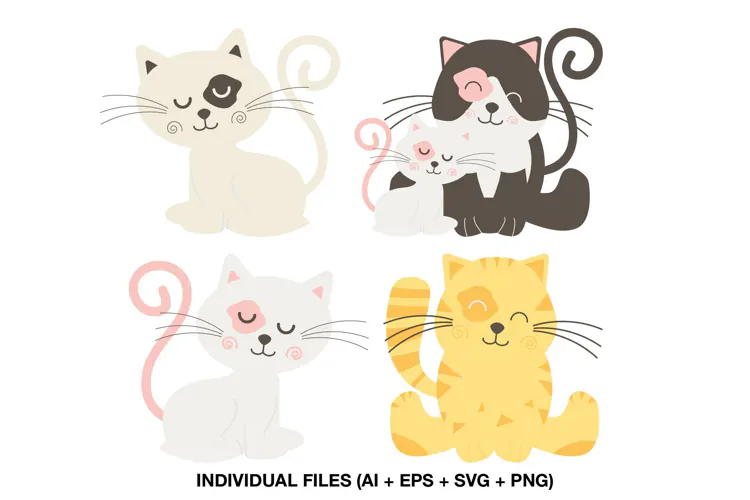Cute Kitten Clipart with Cat Family and Kitty SVG Graphics