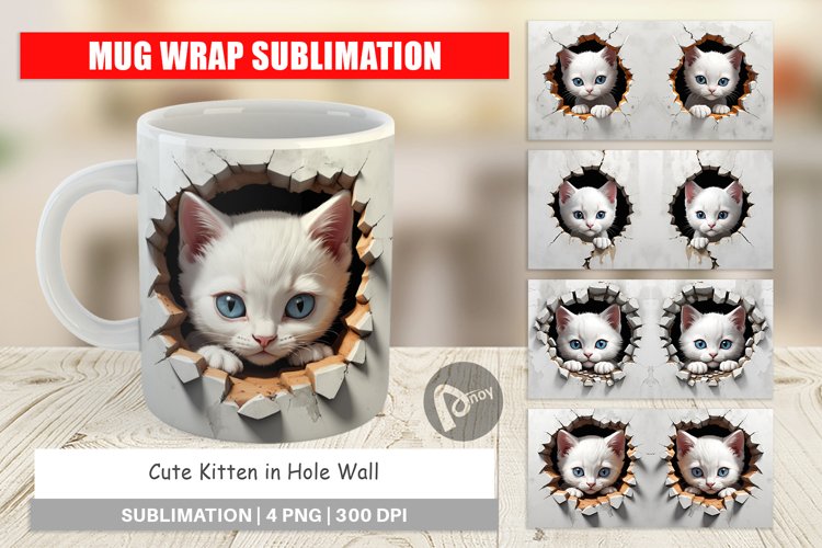 Mug Wrap Design Kitten in Wall