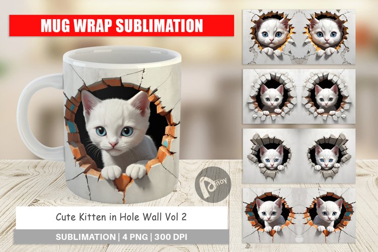 Mug Wrap Design Kitten in Wall