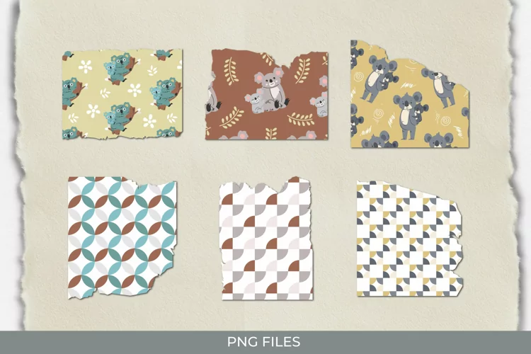 Cute Koala with Vintage Color Seamless Pattern Torn Paper